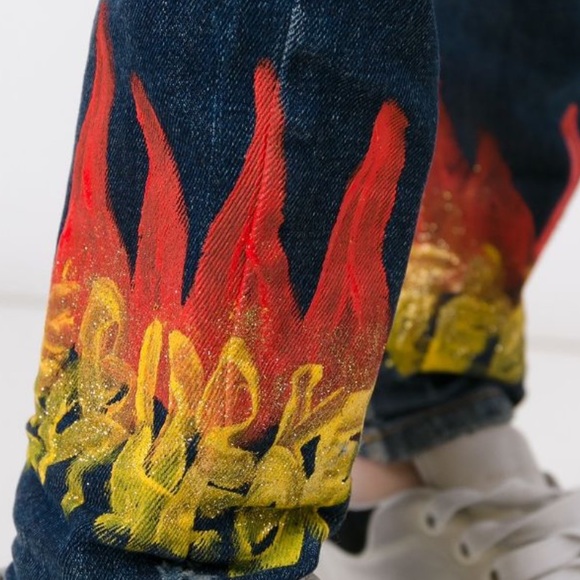 Faith Connexion hand painted flame print slim skinny jeans 25 - Picture 4 of 7
